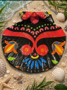 Decoupaged Decorative Shell Ring Holder — Black, Red, Orange, Blue, Green